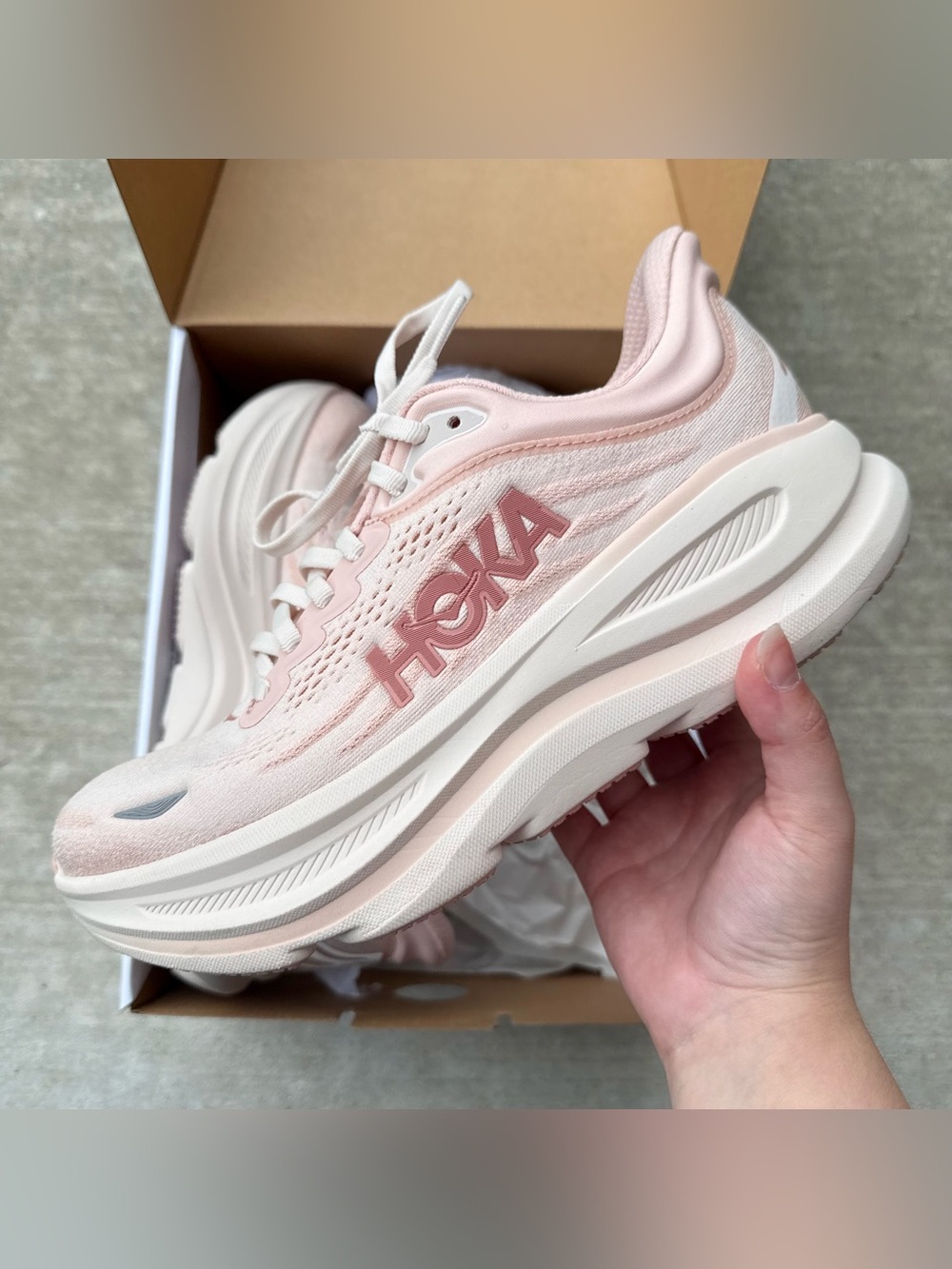 HOKA Bondi 9 Women’s Rose Latte Athletic Running Shoes - Picture 2 of 5